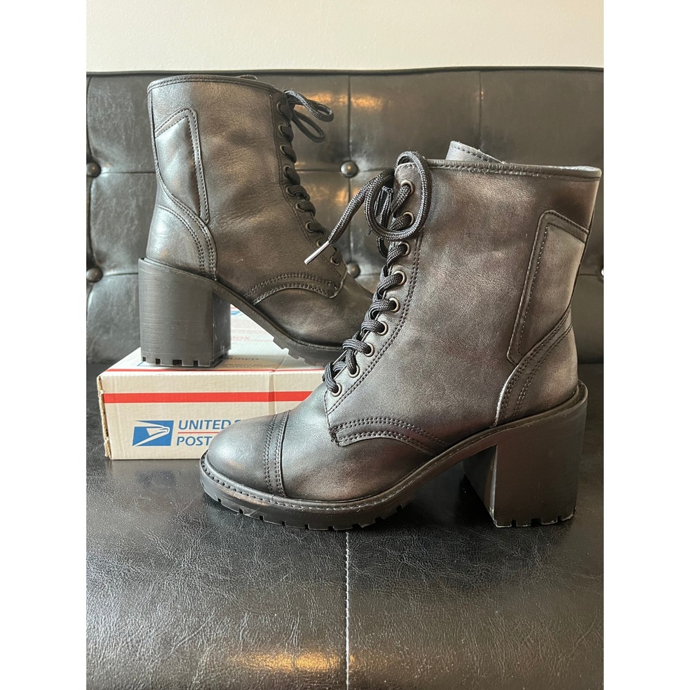 Thursday Boot Co Dynasty Black Matte Distressed Leather Combat Boots Womens 8.5